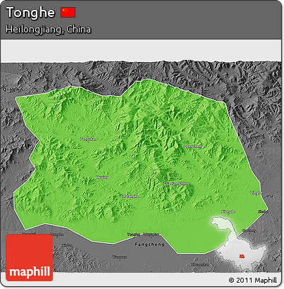 Political 3D Map of Tonghe, darken, desaturated