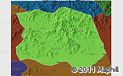 Political 3D Map of Tonghe, darken