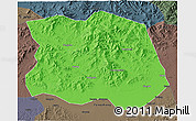 Political 3D Map of Tonghe, darken, semi-desaturated