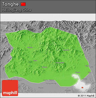 Political 3D Map of Tonghe, desaturated