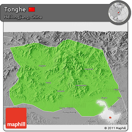 Political 3D Map of Tonghe, desaturated