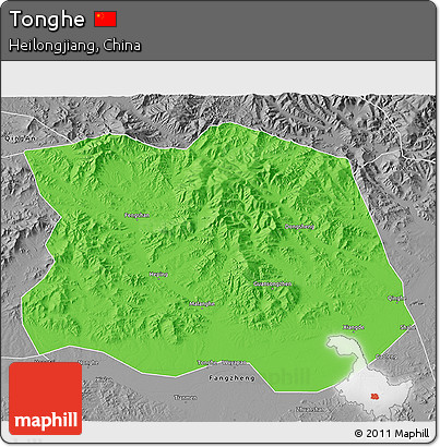 Political 3D Map of Tonghe, desaturated