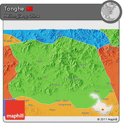 Political 3D Map of Tonghe