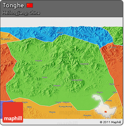 Political 3D Map of Tonghe