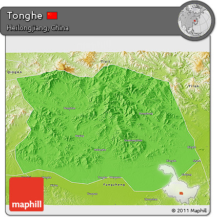 Political 3D Map of Tonghe, physical outside