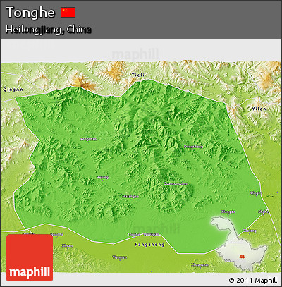 Political 3D Map of Tonghe, physical outside
