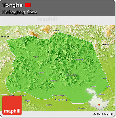 Political 3D Map of Tonghe, physical outside