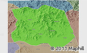 Political 3D Map of Tonghe, semi-desaturated