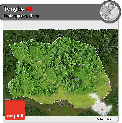 Satellite 3D Map of Tonghe, darken