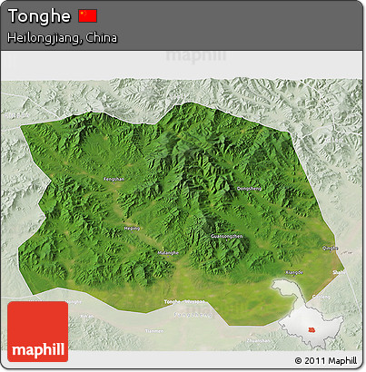 Satellite 3D Map of Tonghe, lighten