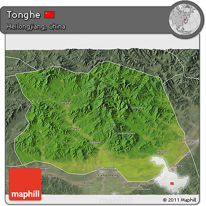 Satellite 3D Map of Tonghe, semi-desaturated
