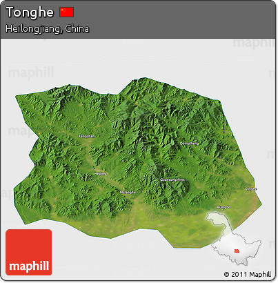 Satellite 3D Map of Tonghe, single color outside