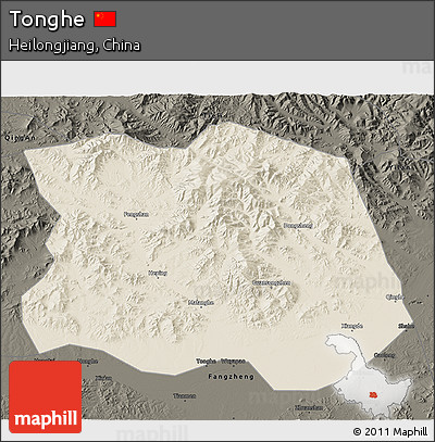 Shaded Relief 3D Map of Tonghe, darken