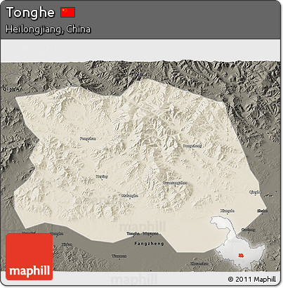 Shaded Relief 3D Map of Tonghe, darken