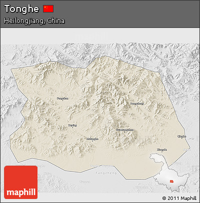 Shaded Relief 3D Map of Tonghe, lighten, desaturated
