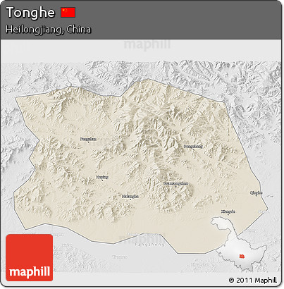 Shaded Relief 3D Map of Tonghe, lighten, desaturated