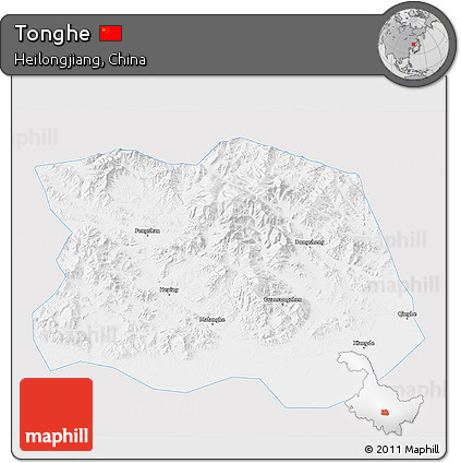 Silver Style 3D Map of Tonghe, single color outside