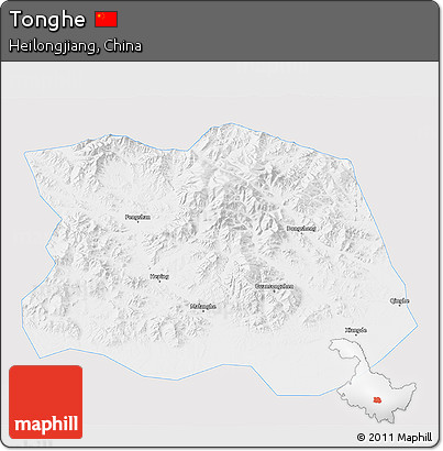 Silver Style 3D Map of Tonghe, single color outside