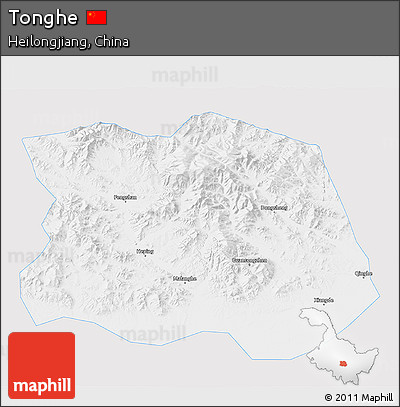 Silver Style 3D Map of Tonghe, single color outside