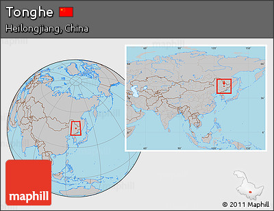 Gray Location Map of Tonghe, within the entire country