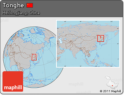 Gray Location Map of Tonghe, within the entire country