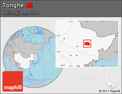 Gray Location Map of Tonghe, highlighted country