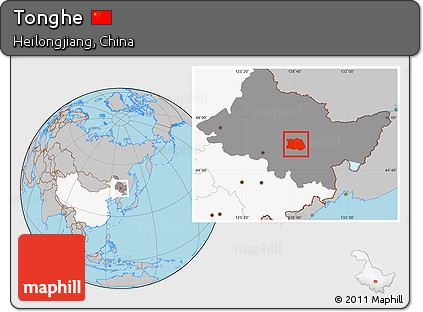 Gray Location Map of Tonghe, highlighted country, highlighted parent region