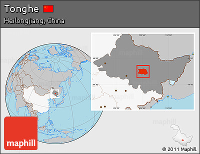 Gray Location Map of Tonghe, highlighted country, highlighted parent region