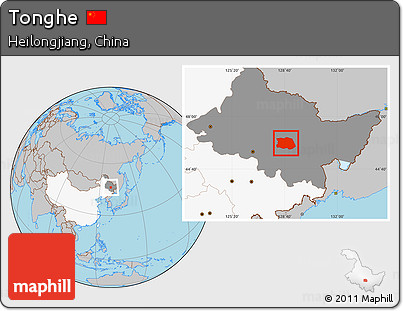 Gray Location Map of Tonghe, highlighted country, highlighted parent region