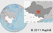 Gray Location Map of Tonghe, highlighted country, highlighted parent region, hill shading
