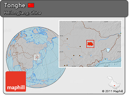 Gray Location Map of Tonghe, hill shading