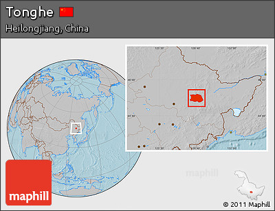 Gray Location Map of Tonghe, hill shading