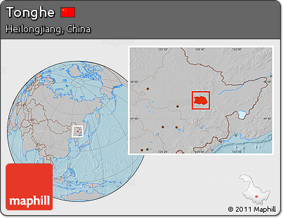 Gray Location Map of Tonghe, hill shading