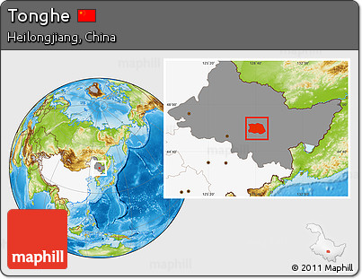 Physical Location Map of Tonghe, highlighted country, highlighted parent region