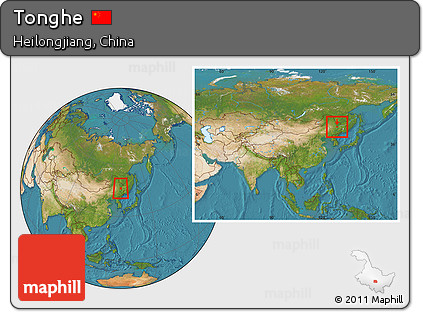 Satellite Location Map of Tonghe, within the entire country