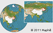 Satellite Location Map of Tonghe, highlighted country, within the entire country