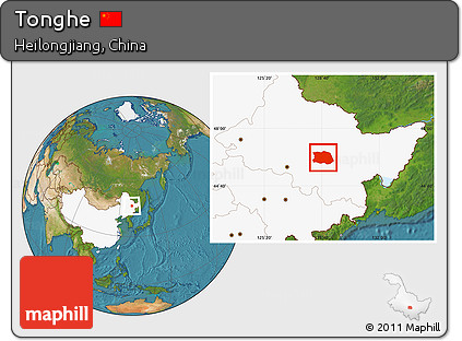 Satellite Location Map of Tonghe, highlighted country