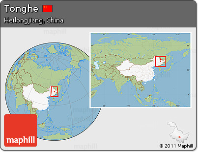 Savanna Style Location Map of Tonghe, highlighted country, within the entire country