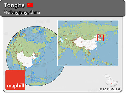 Savanna Style Location Map of Tonghe, highlighted country, highlighted parent region, within the entire country