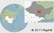 Savanna Style Location Map of Tonghe, highlighted country, highlighted parent region, hill shading