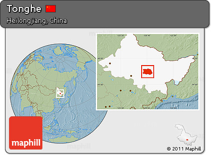 Savanna Style Location Map of Tonghe, highlighted parent region, hill shading