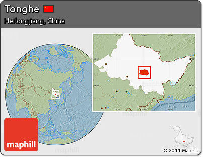 Savanna Style Location Map of Tonghe, highlighted parent region, hill shading