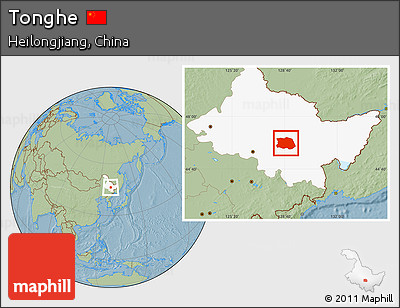 Savanna Style Location Map of Tonghe, highlighted parent region, hill shading