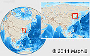Shaded Relief Location Map of Tonghe, within the entire country