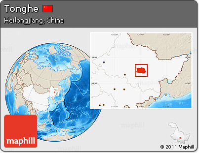 Shaded Relief Location Map of Tonghe, highlighted country