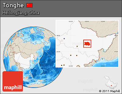 Shaded Relief Location Map of Tonghe, highlighted country