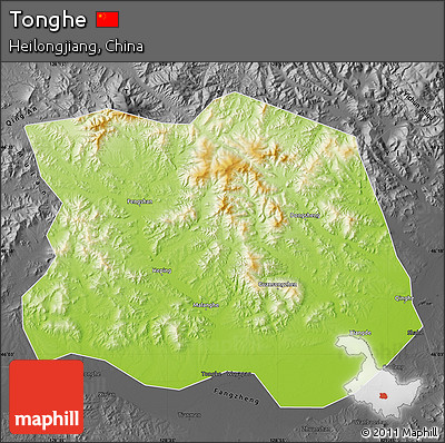 Physical Map of Tonghe, darken, desaturated