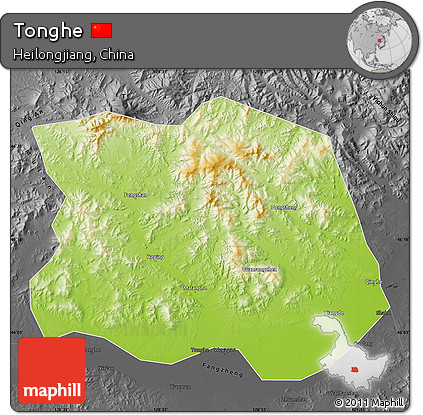Physical Map of Tonghe, darken, desaturated