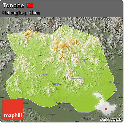 Physical Map of Tonghe, darken, semi-desaturated