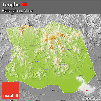 Physical Map of Tonghe, desaturated